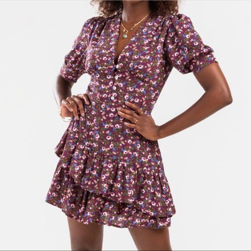 💗NWT - Francesca - Floral Purple Ruffle Mini Dress